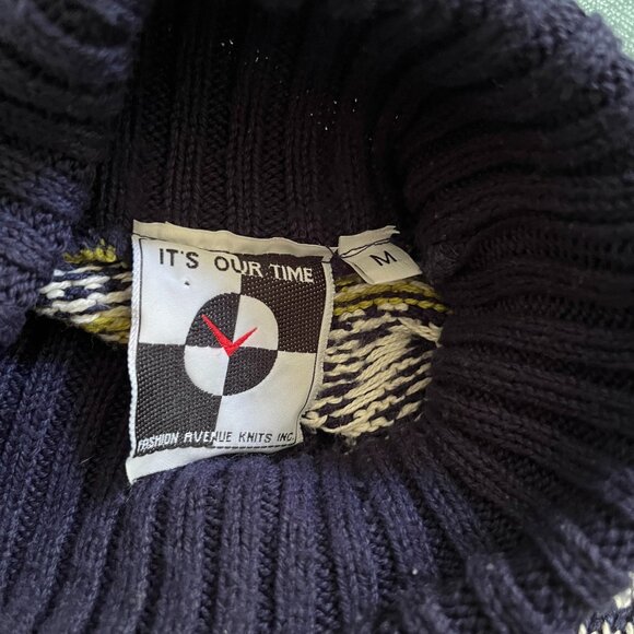 It's Our Time Women's Blue Turtleneck Patterned Long Sleeve Sweater Size M - Picture 3 of 6